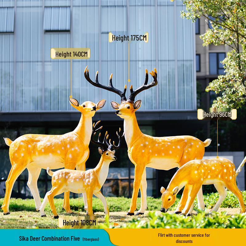 Luminous Fiberglass Sika Deer Sculpture for Garden Lawn Decoration