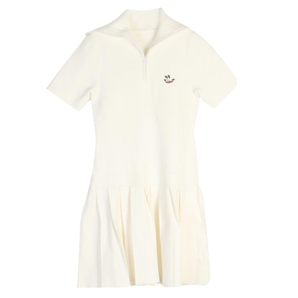 D's New Spring/Summer Cartoon Age-Defying Polo Collar Pleated Knitted Dress with Zipper