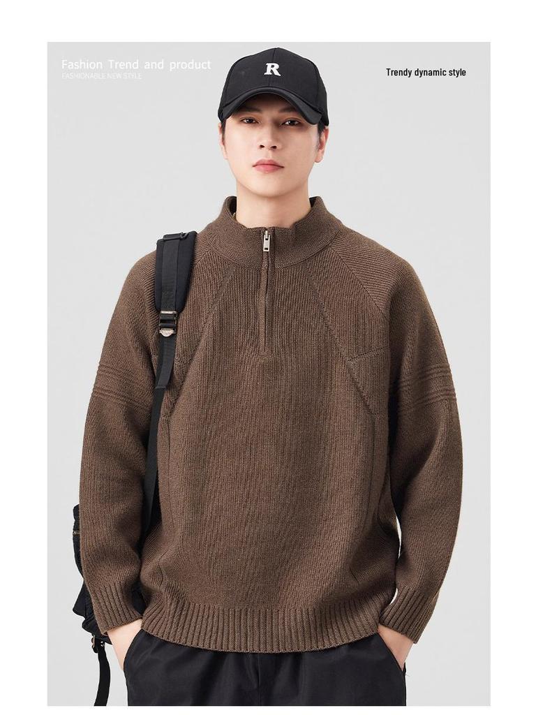Mu Yuan Men's 2025 Fall/Winter Half-Zip Stand Collar Japanese Casual Knit Sweater