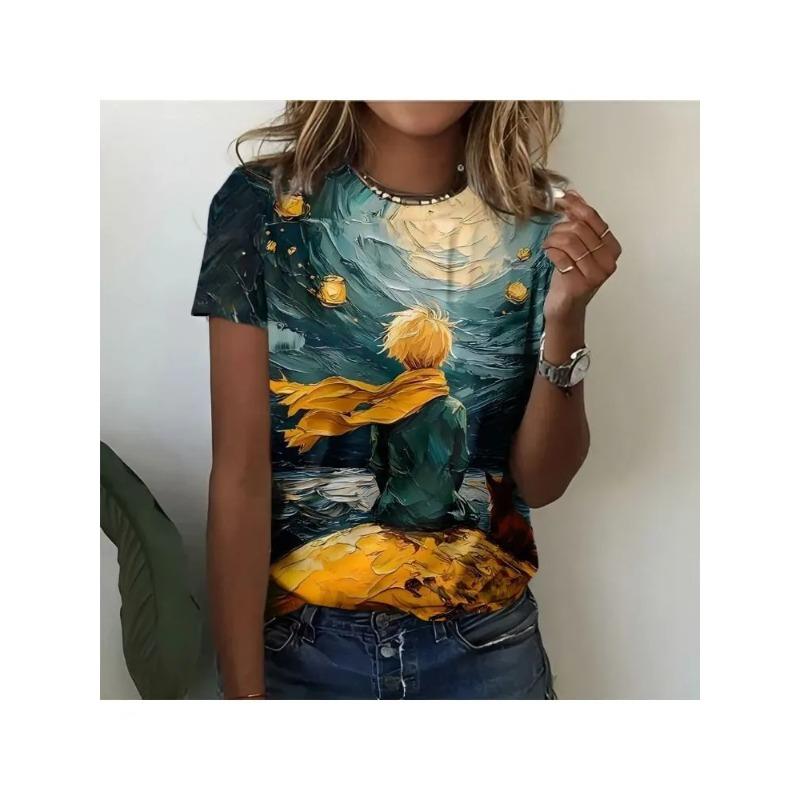 Modny Damski T-shirt Drukowany 3D Letni Oddychający Casual Wszechstronny