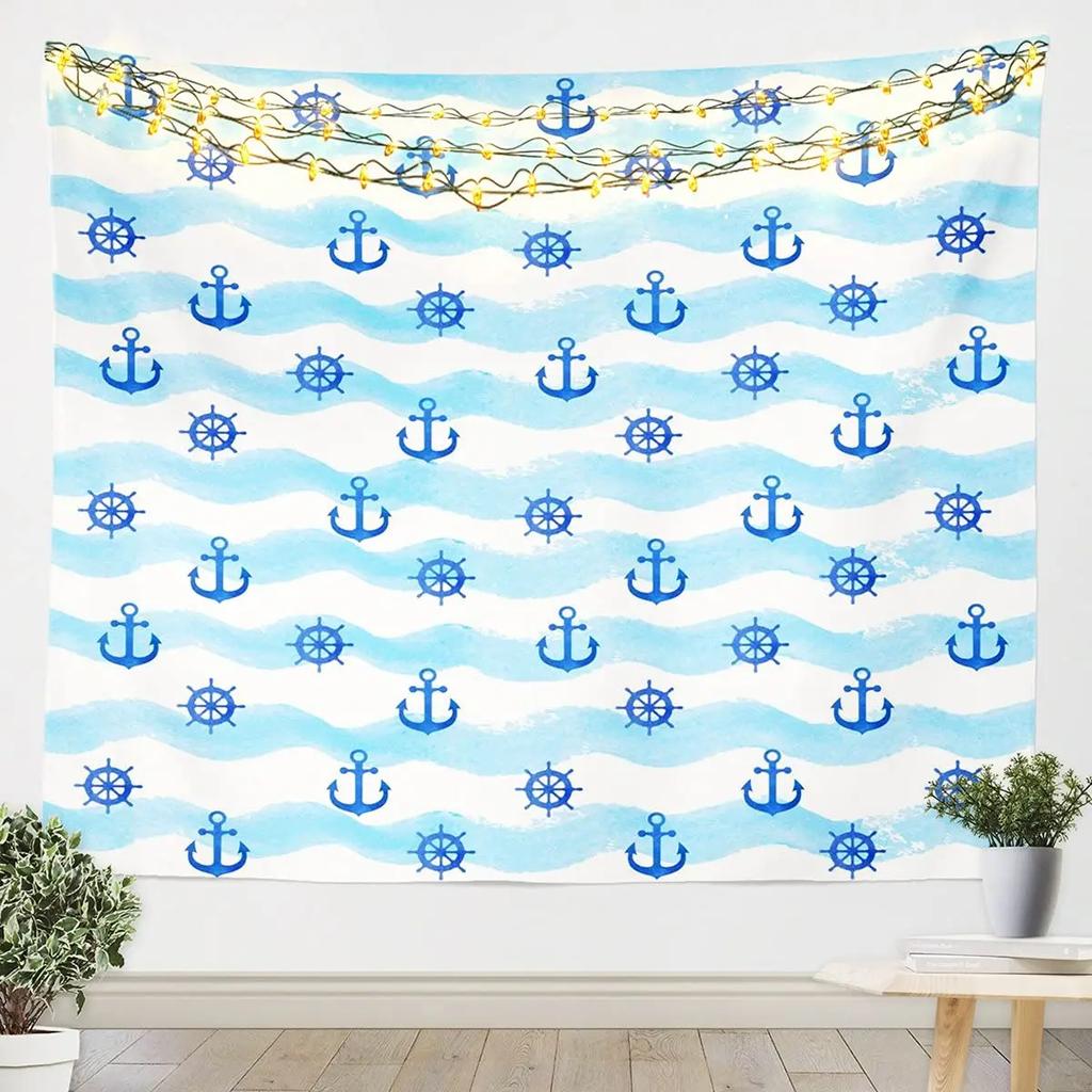 Anker Wandteppich Ankerform Blume Florale Silhouette Urlaub Glückliche Zeiten Wandbehang für Schlafzimmer Wohnzimmer Studentenwohnheim Dekoration
