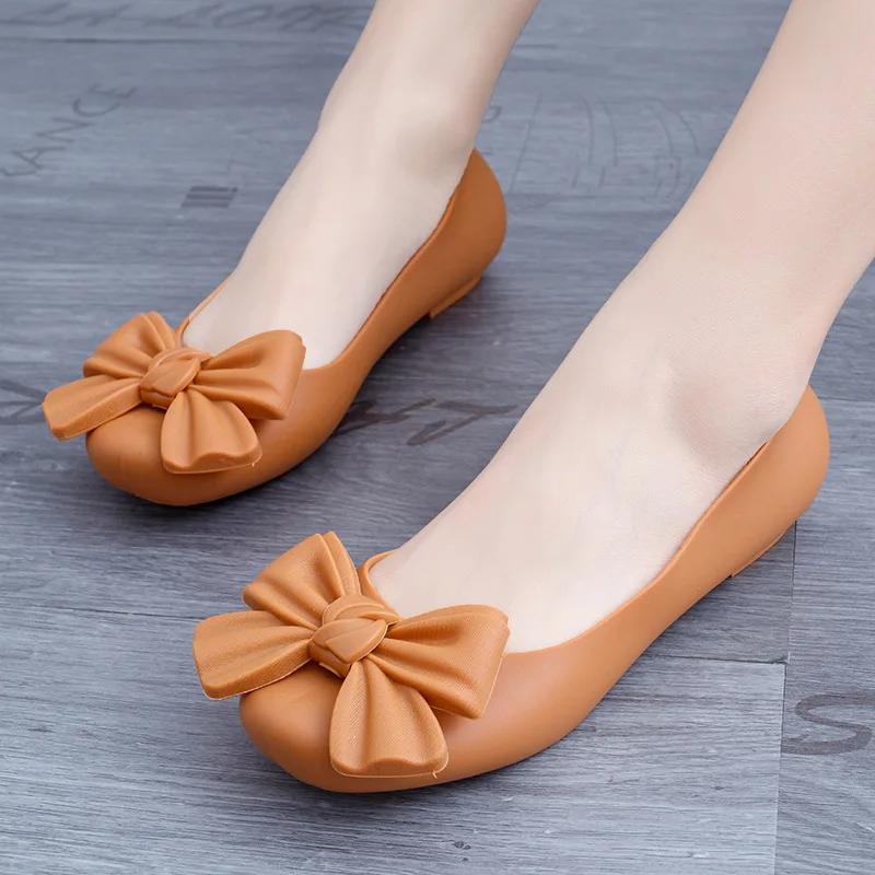 Fashion Fashion New Women's Comfortable Sandals Solid Color Bow Flat Shoes Summer Outer Wear Casual Bag Heel Flat Round Toe Sandals
