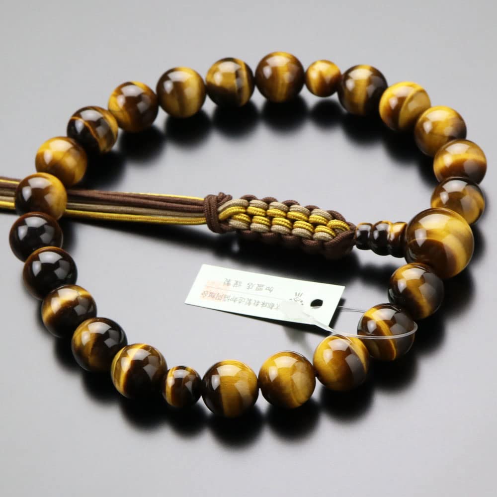 Jodo Shinshu Prayer Beads for Men 22 Beads Tiger Eye Stone String Prayer Kyoto Prayer Shinshu Tiger Eye Tiger Memorial Kyoto Buddhist My Prayer Beads