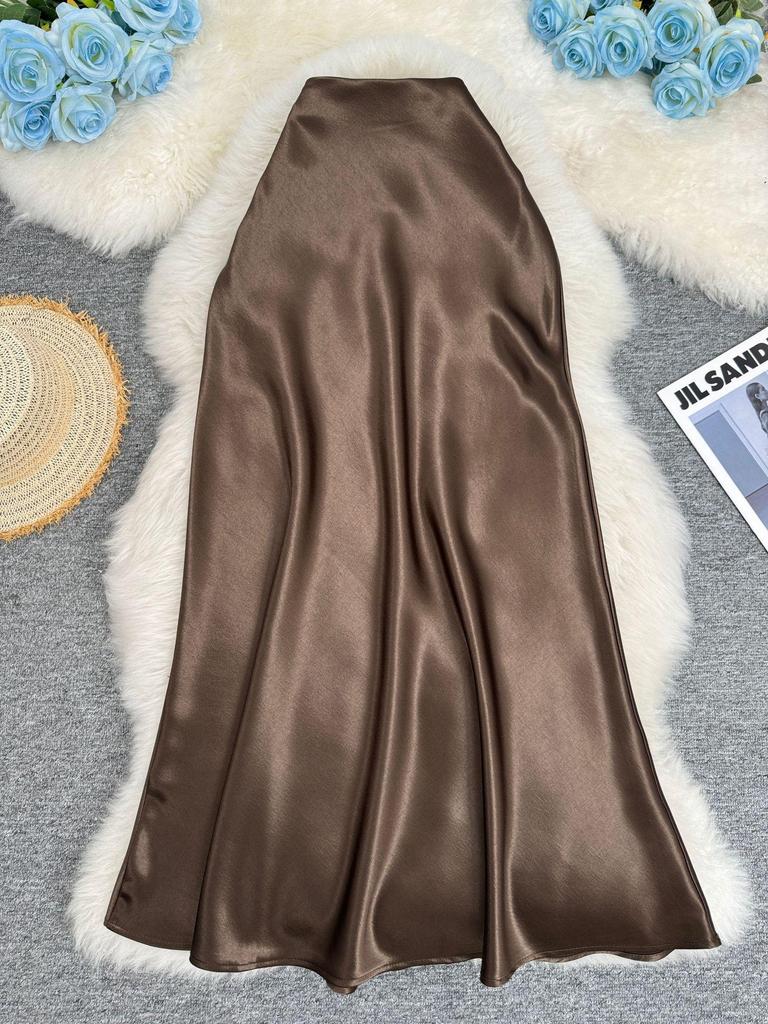 European-South African Satin Fishtail Maxi Skirt – Elegant Resort Style
