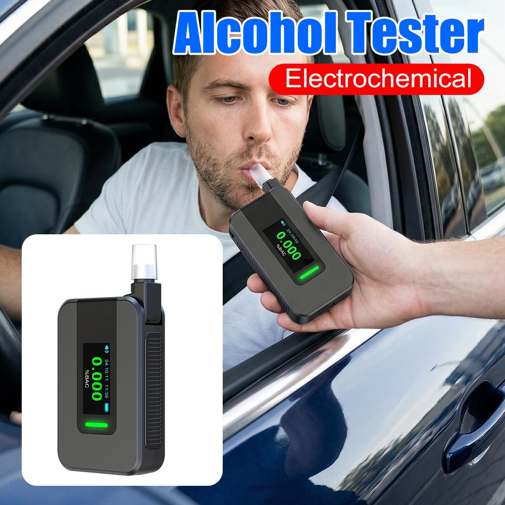 Electrochemical Alcohol Tester IPS Display Blowing Drunk Driving Alcohol Tester Portable Alcohol Meter for Outdoors Expressway