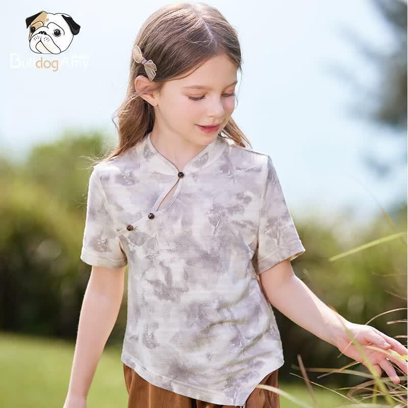 CHANZUIGOU Girls Chinese Style Tie-Dye Short Sleeve T-Shirt 140 cm