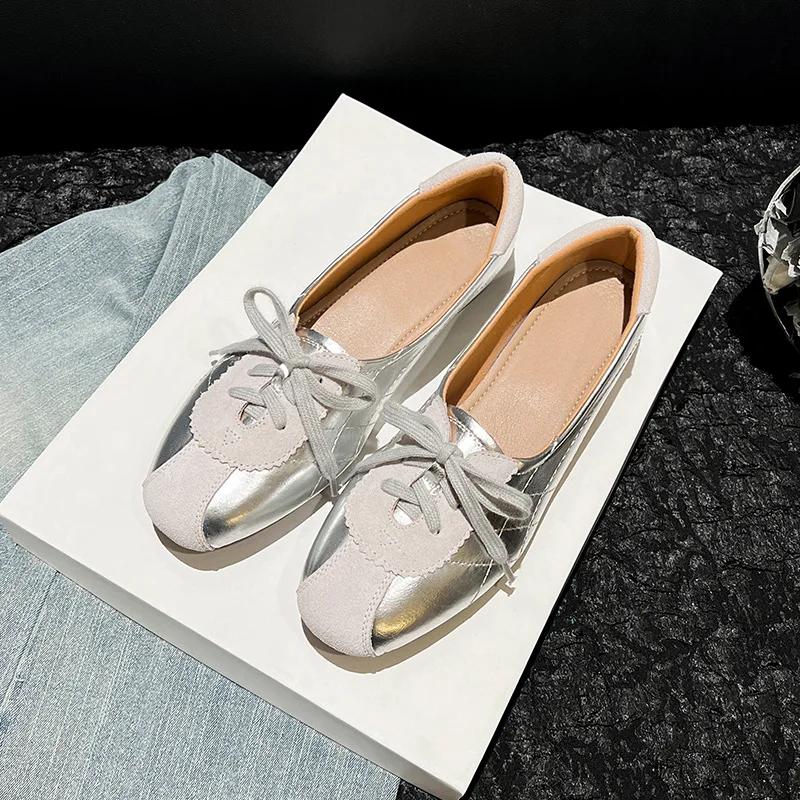 

Женские туфли-лодочки, летние новые, с круглым носком, двухцветные, мюли, повседневные, удобные, для работы, на мягкой подошве, профессиональные туфли 40 серебряный
