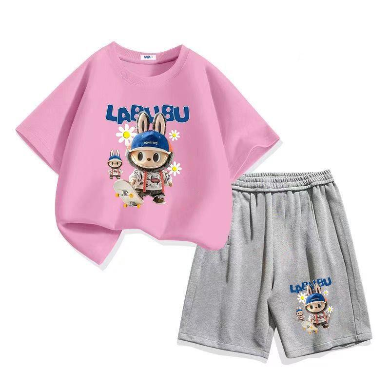 Summer LBB Cartoon Printed Fashionable Short-sleeved Children's Casual Two-piece Set
