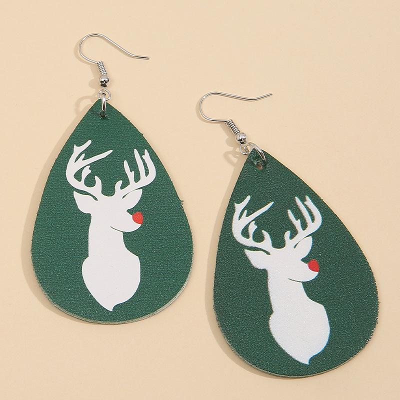 Cross-border Christmas Reindeer Teardrop Leather Earrings - Women's Cute Studs