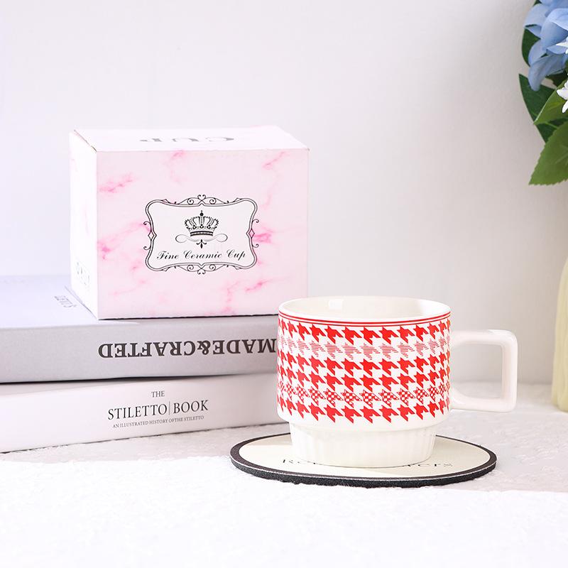 Thousand Bird Grid Stacked Cup Ceramic Cup High Value Mug Coffee Cup For Girlfriends Couple Pair Cup Birthday Gift 301-400ml