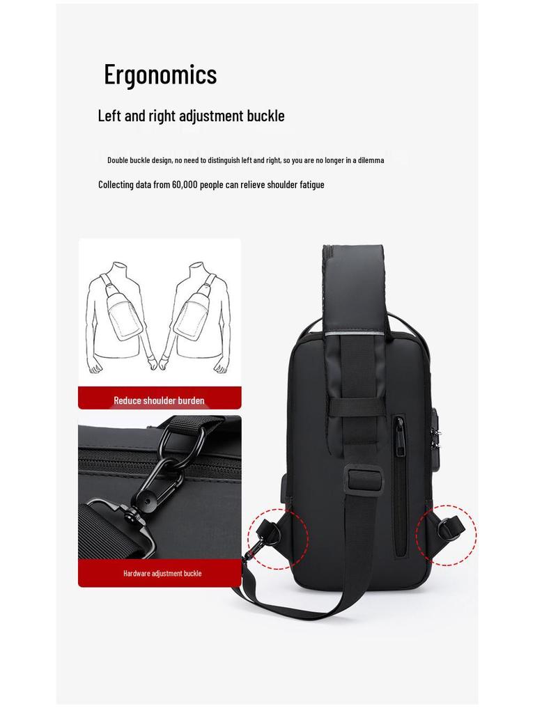 Herren Multifunktionale Brusttasche mit USB-Ladeanschluss - Trendiger Einzelschulter-Reise- und Outdoor-Rucksack