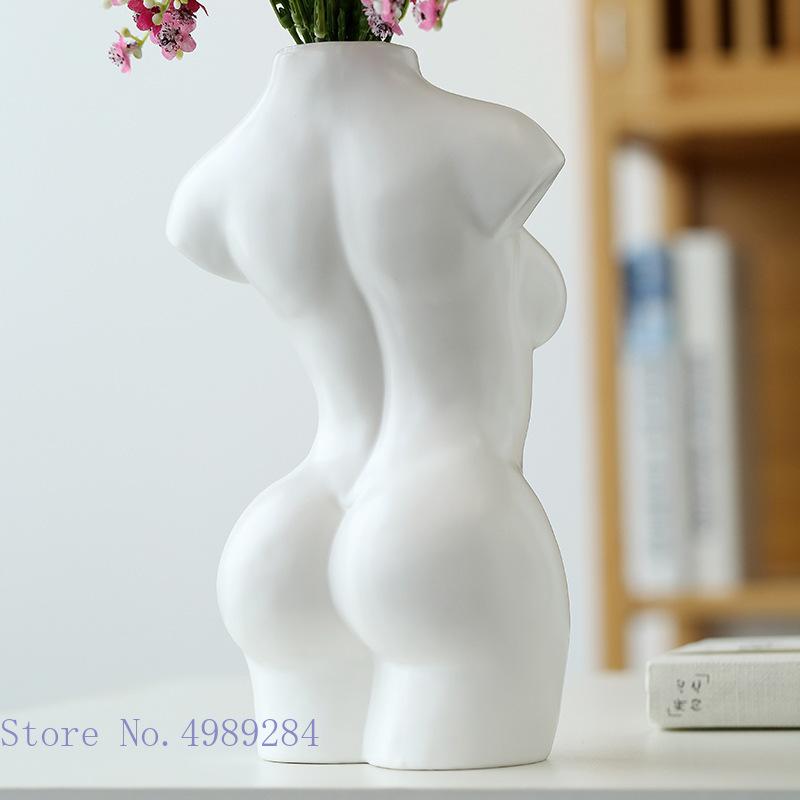 Human Body Ceramic Vase Black and White Nude Abstract Human Female Naked Girl Flower Vase Home Decoration Crafts Ornaments