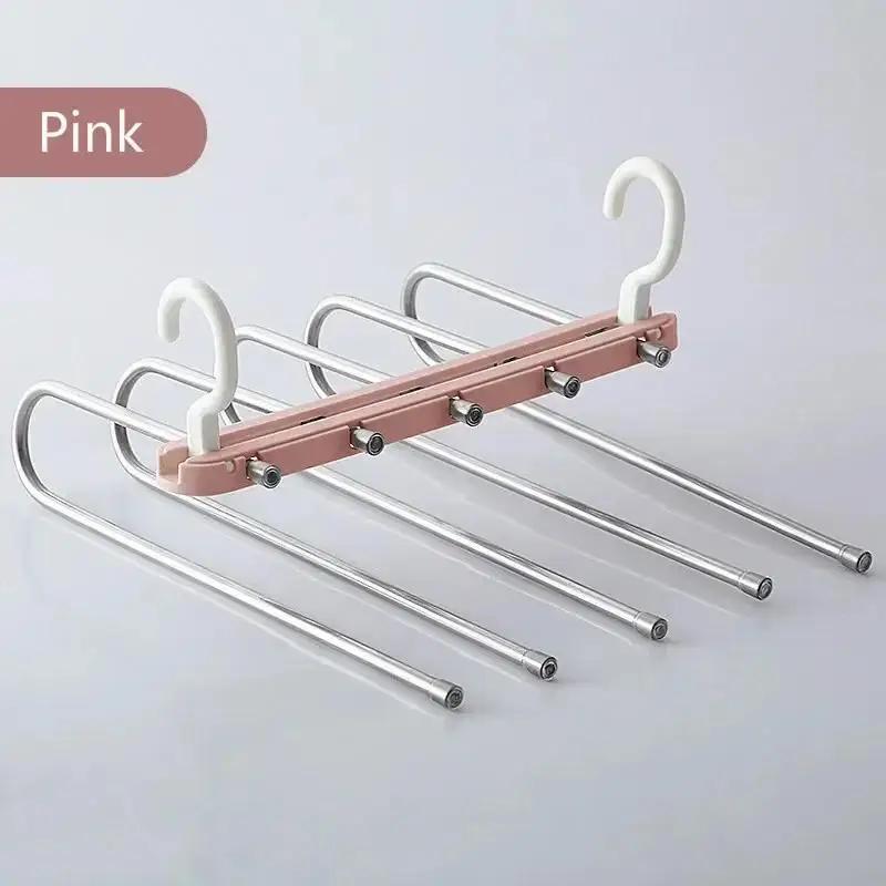 

1 шт. Нескользящие брюки Телескопическое хранение Бытовой многофункциональный складной стеллаж для брюк Гардероб Вешалка из нержавеющей стали розовый