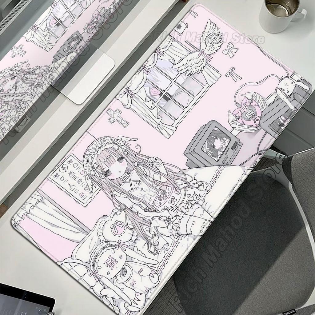 Anime Roztomilé Andělské Dívky Podložka pod Myš Herní Rozšířená Podložka na Stůl pro Notebook PC Kawaii Herní Skříňka Podložka pod Myš XXL Koberec pod Klávesnici Růžový Koberec