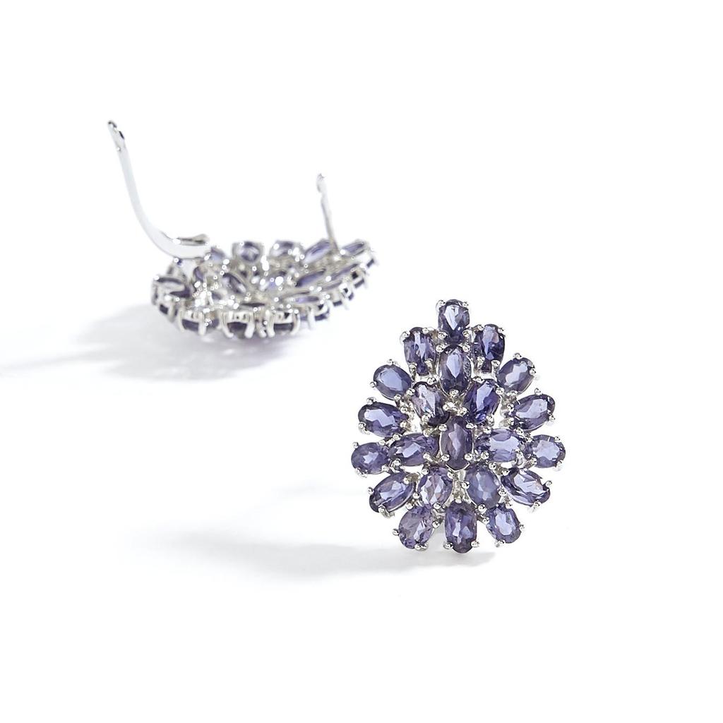 Noble natural oval lolite women's Big earrings 925 Sterling Silver Gorgeous fine jewelry for birthday and anniversary gifts