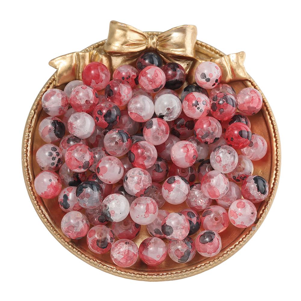 20/50pcs Crackle Flowers Glass Beads 10mm Round Spacer Loose Bead for DIY Bracelet Necklace Jewelry Making Accessories Supplies