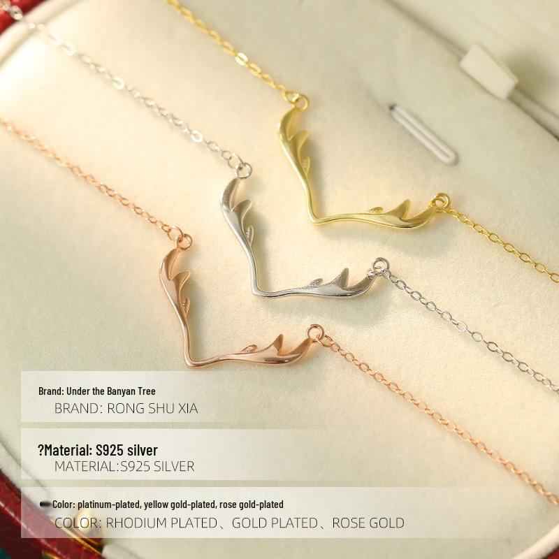 Banyan Baum S925 Silber Koreanischer Waldstil Elch Anhänger Halskette für Frauen