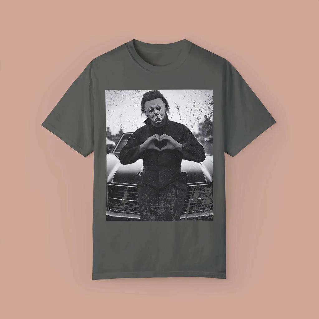 Vintage Halloween Shirt Retro Horror Movie T Shirt Distressed Michael Myers Heart Hands Fashion Casual Loose T Shirts Unisex
