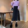 New 2025 Chinese Style Knitted Half Length Skirt for Autumn Winter, High Waist Skinny Look Split Mid Length Pan Buckle Female