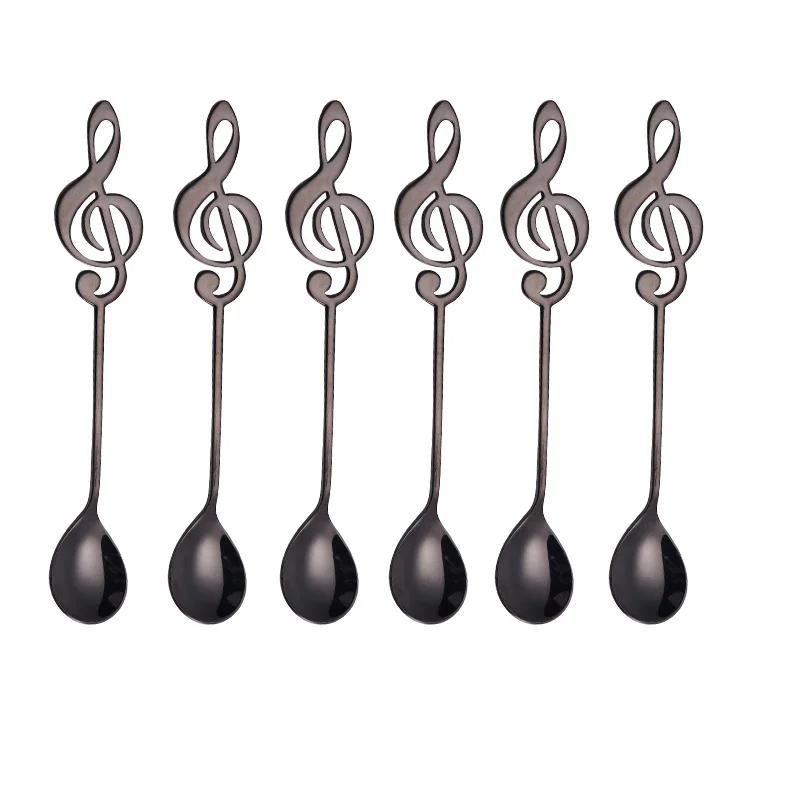 Colorful 6 Pcs Stainless Steel Tea Spoons Set Metal Music Coffee Spoon Ice Cream Candy Teaspoon Rose Gold Spoon