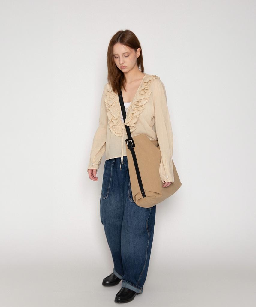Atmyfingertip Belted Canvas Bag Beige