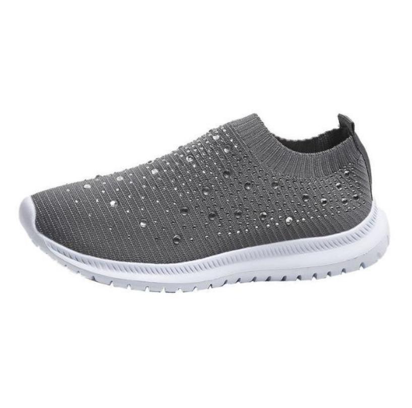 Women's Lightweight Breathable Mesh Elastic Casual Shoes Striped Rainbow Rhinestone Shoes