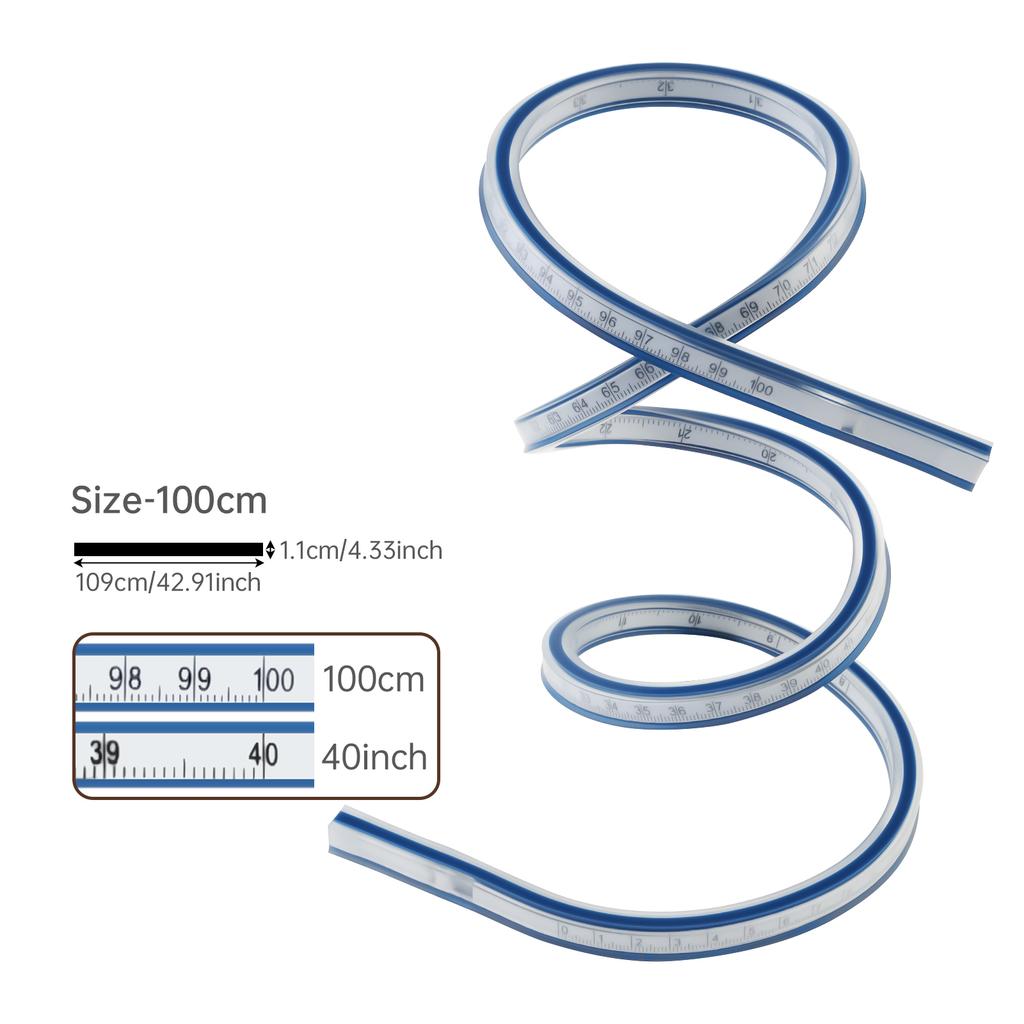 300mm - 1m Flexible Curve Ruler Imperial and Metric Double Scale PVC Curved Ruler for Woodworking / Sewing / Drawing