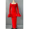 Hüft-Bandagekleid schmale Passform sexy Horn lange Ärmel Diamant Damen quadratischer Ausschnitt Mode Temperament Abendkleid