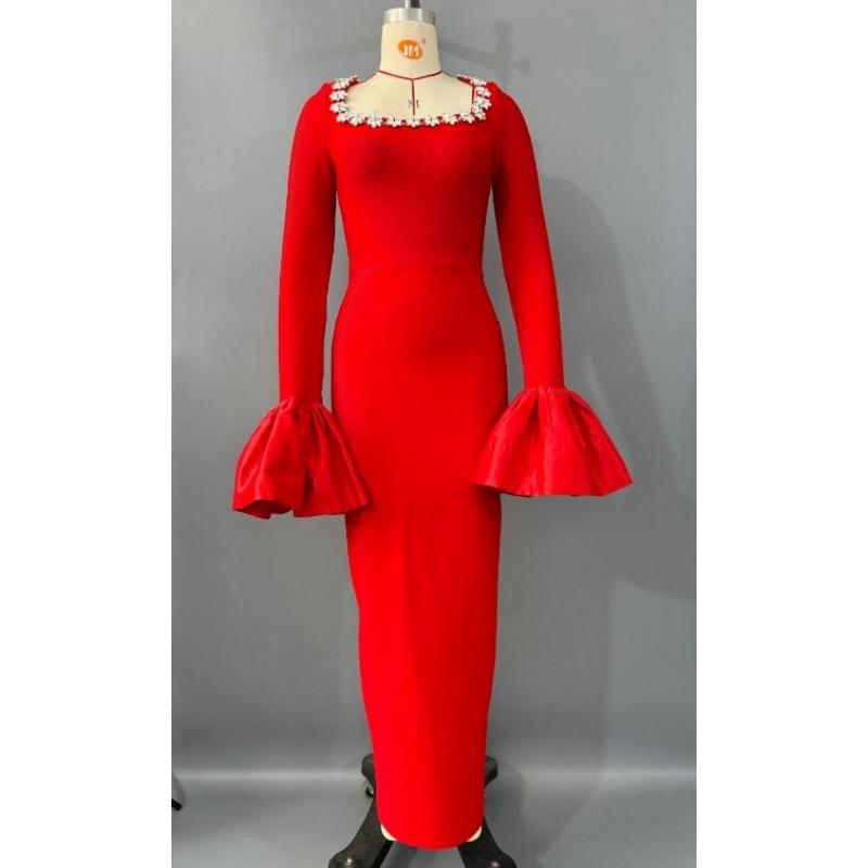 

Платье-бандаж на бедрах, облегающее, сексуальное, с длинными рукавами-фонариками, с ромбами, женское, с квадратным вырезом, модное, с темпераментом, вечернее платье XL