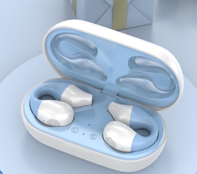 

2024 НОВЫЕ наушники Bluetooth 5.3 Ear Clip on Ear Ear Ear Ear Ear Ear Ear Hook с микрофоном 2000 мАч Зарядный чехол синий/белый