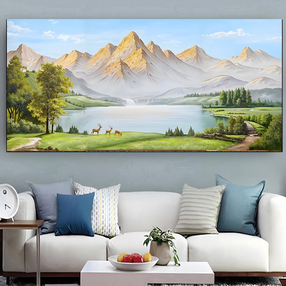 Póster de Papel Pintado Estilo Pintura al Óleo con Paisaje de Lago sin Marco para Decoración de Sala de Estar/Dormitorio