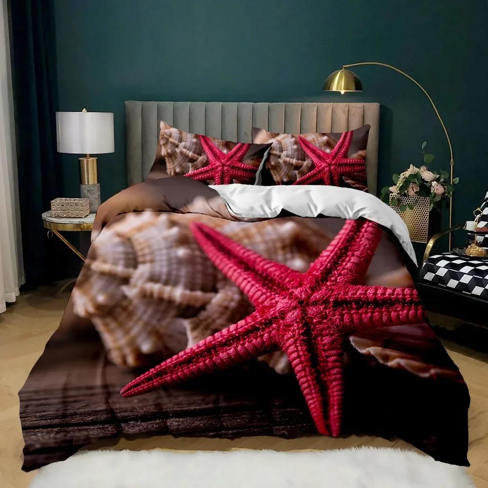 Beach Themed Bedding Set Blue Ocean Duvet Cover Set Starfish Coastal Bedding Beach QueenKingFull Polyester Comforter Cover