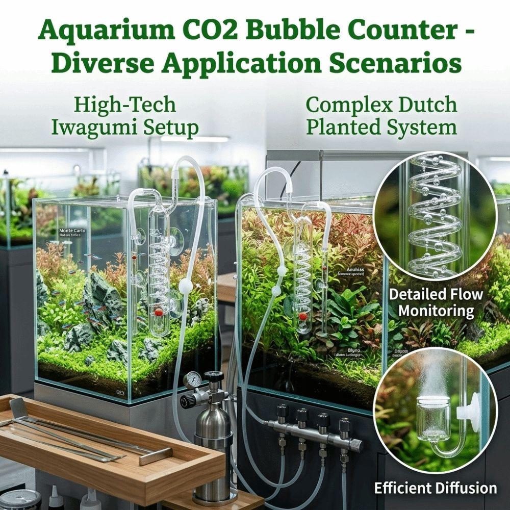 Glass CO2 Bubble Counter with Suction Cup Dioxide Reactor Spiral Bubble Counter  Fish Tank