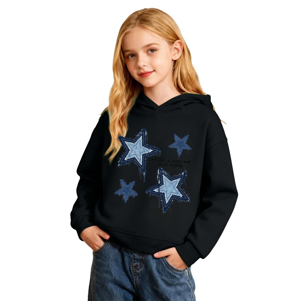 Boys Girls Casual Pullover Hoodie with Star and Letter Print for Sports and Daily Wear