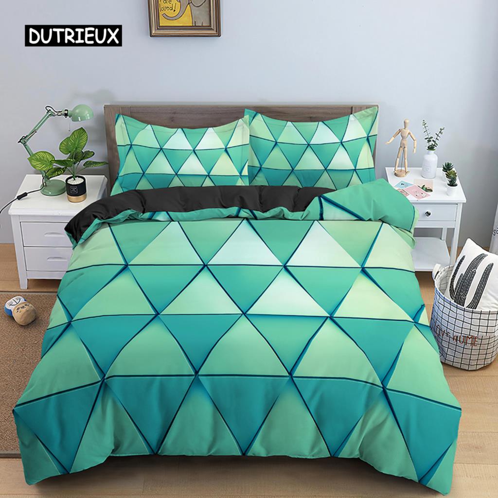 Geometric Printed Bedding Set Microfiber Colorful Lines Duvet Cover with Zipper Closure Queen King Size Quilt Cover Home Textile