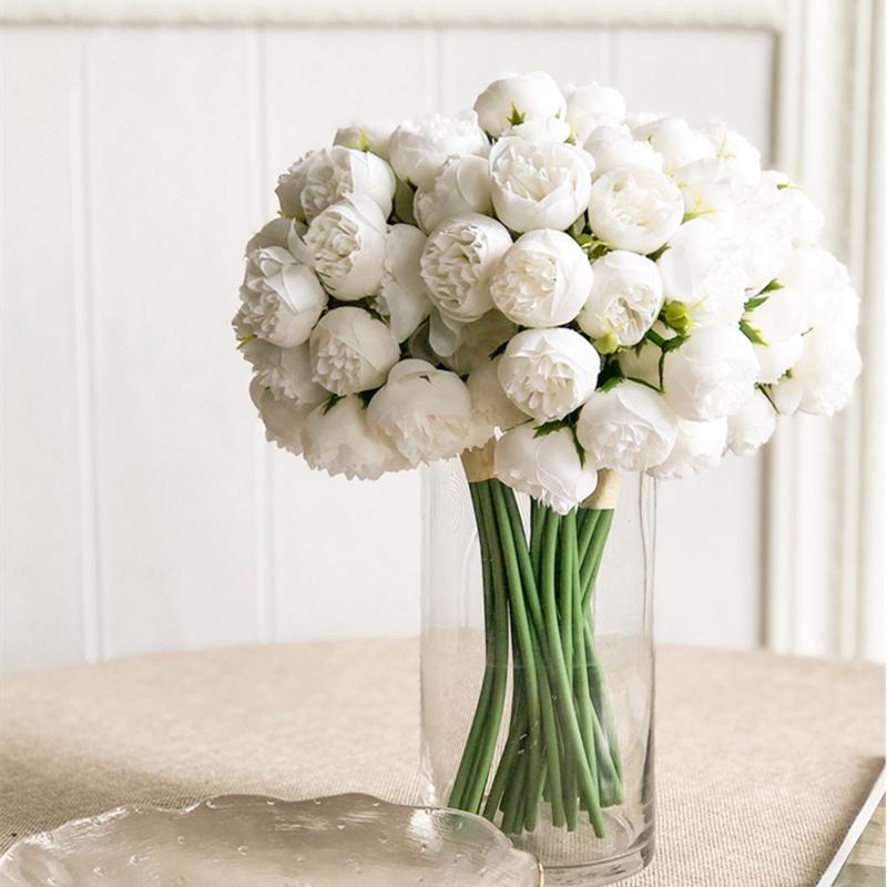 27 Heads Artificial Camellia Flowers Peony Rose Bouquet Bride Flower For Wedding Party Office Home Decoration