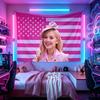 Pink American Flag Female Portrait Wall Tapestry Neon Aesthetic Vibrant Wall Hanging for Gaming Room Dorm Bedroom Decor