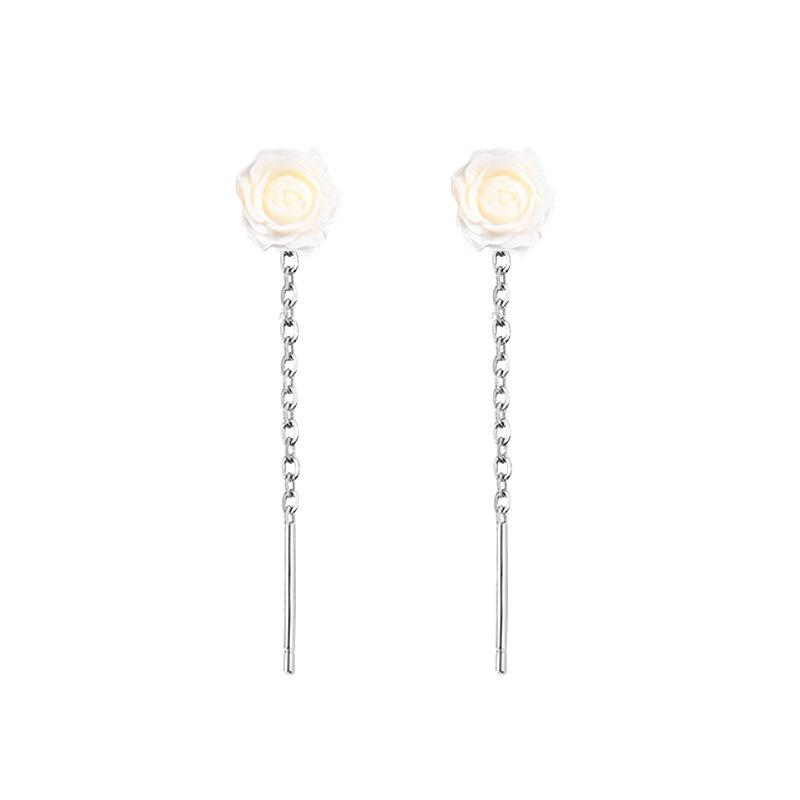 Farbe Blume Ohrringe Leichter Luxus Süße Rosenohrringe Lange Quaste Kamelie Ohrkette