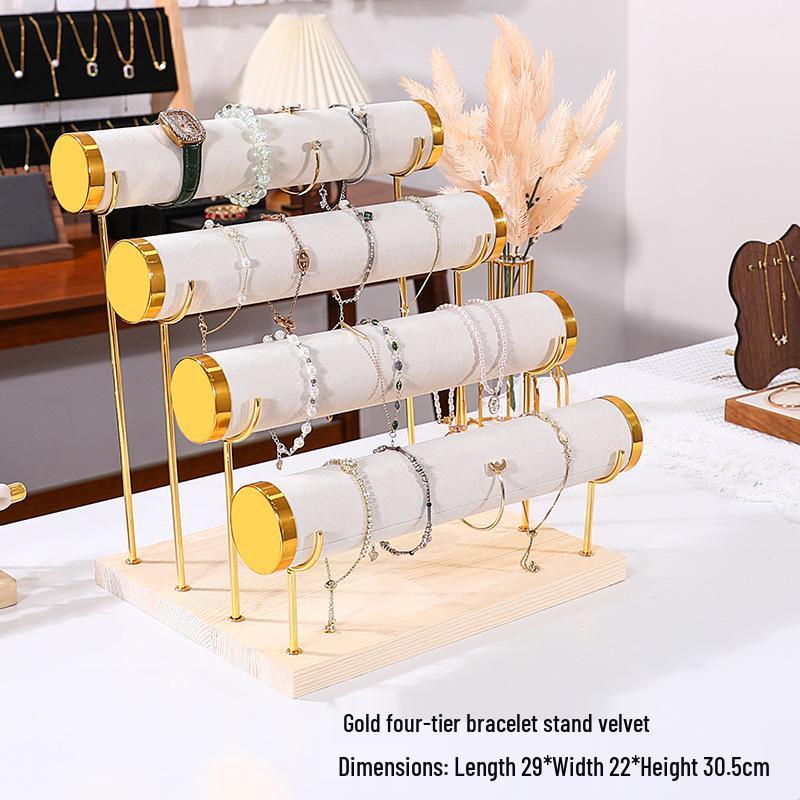 Solid Wood Suede Jewelry Rack and Bracelet Display Stand