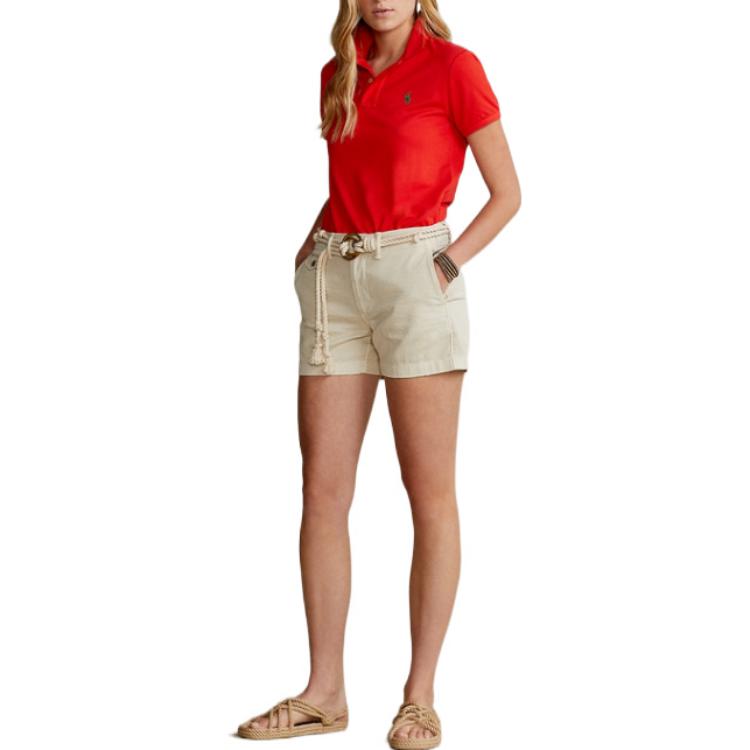 Polo Ralph Lauren SS22 Solid Color Button Short Sleeve Polo Shirt Women tops Red WMPOKNINCU20050-600