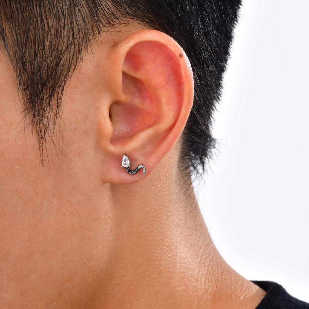 Vnox Stainless Steel Zircon Snake Earrings for Men Women, Vintage Hypoallergenic Punk Jewelry Gift, Small Snake Stud Earrings