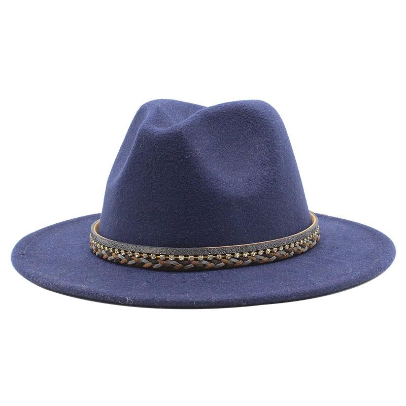 Wish Ethnic Minority Style Men And Women Couple Big Edge Jazz Hat Wool Top Hat