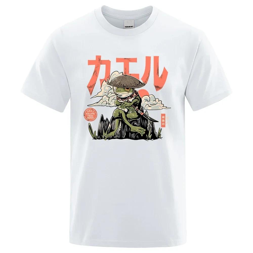 Men's Anime The Last Frog Print T-Shirts Fashionable Casual Breathable Crew Neck Shirts Oversized Cotton Short Sleeve Top