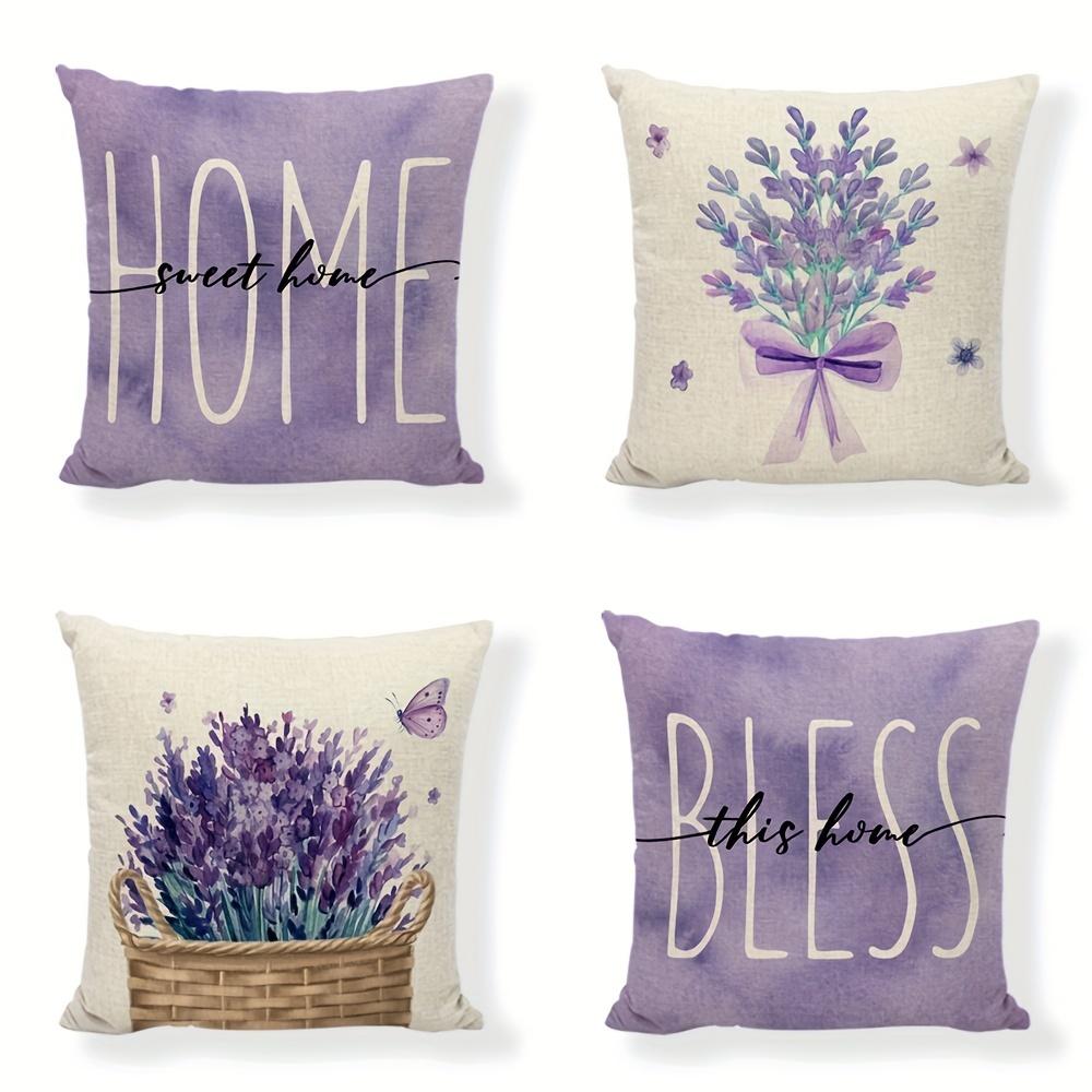 Purple Lavender Throw Pillow Cover for Home Decor - Plant Flower Decoration and Cushion Cover