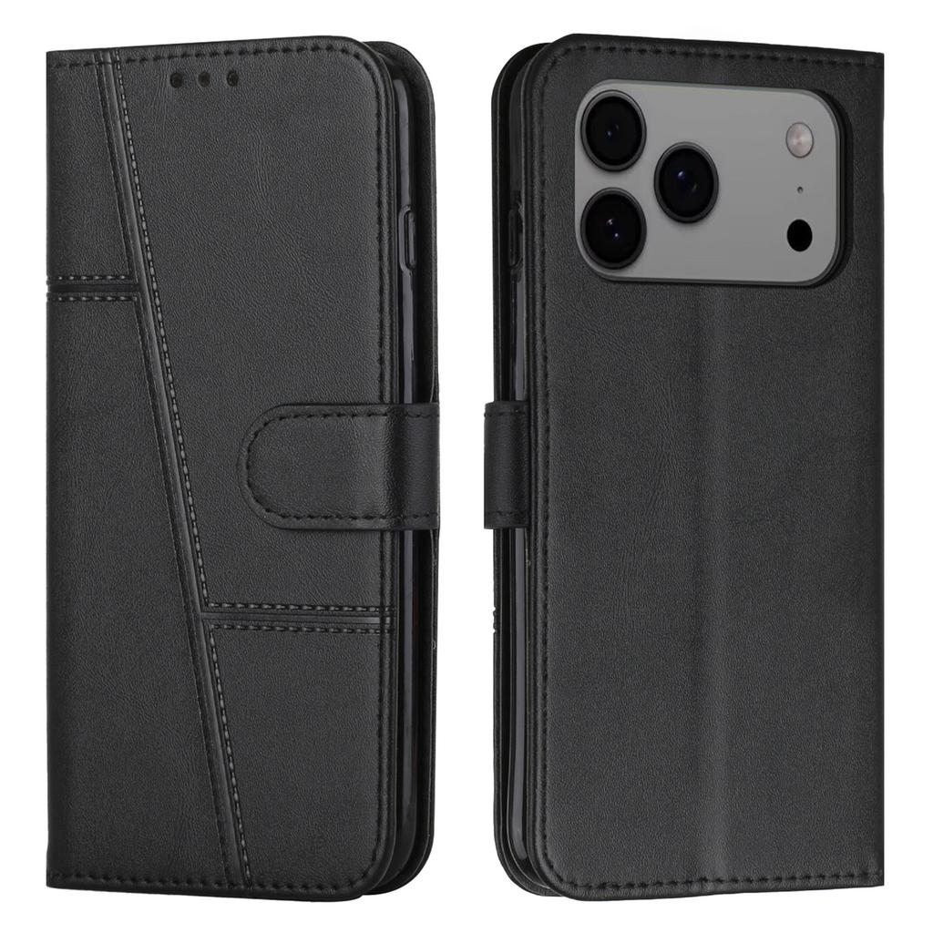 For iPhone 17 Pro Max Leather Phone Case Foldable Stand Wallet Flip Cover with Strap