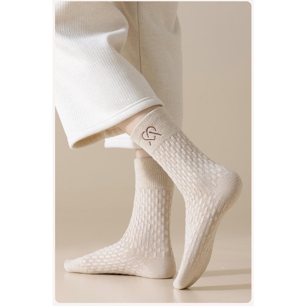 Chaussettes d'hiver chaudes pour femmes 10-1 - Anti-gel respirantes douces beige et noir, Chaussettes longues sans couture pour femmes, Chaussettes moyennes pour femmes, Chaussettes pour le jour de Noël
