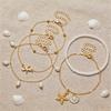 Ocean Style Five-Layer Anklet Set, Gold Starfish and Shell Pendants with Faux Pearl Beaded Anklets, Beach Vacation Accessories