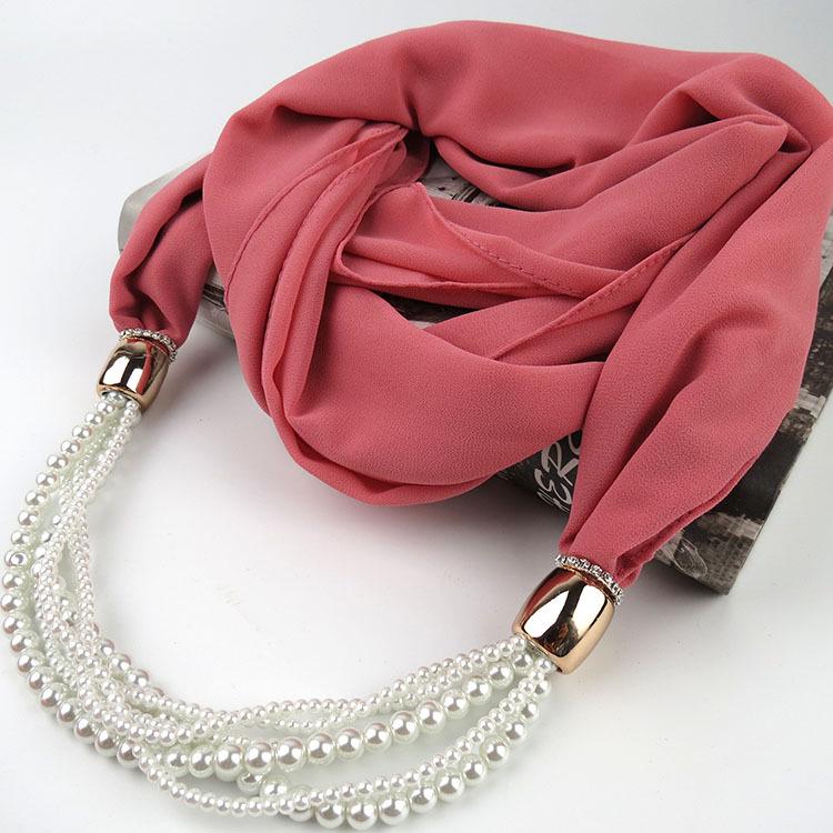 Chiffon Scarf with Pearl Tassel Decor Women's Fashion Lightweight Wrap Shawl