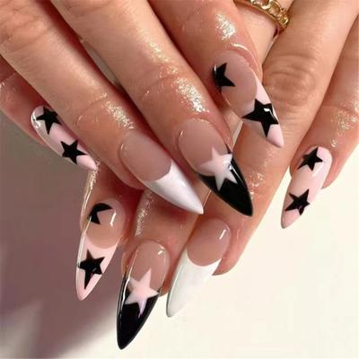 Press On Nail Almond Shaped Fake Nail Glossy Stick On Nail Natural Full Cover False Nail Acrylic Glues On Nail for Women