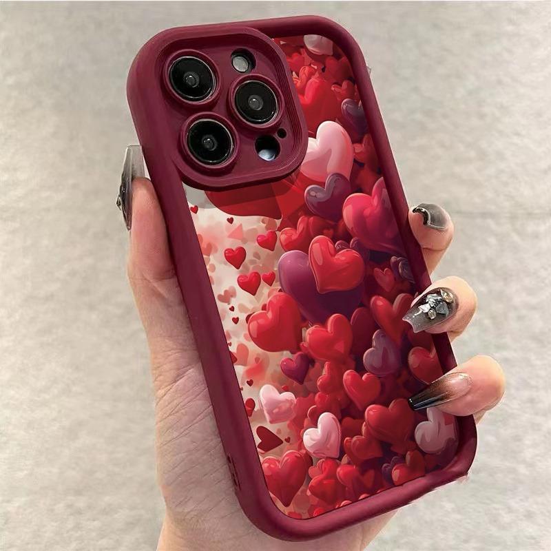 High-End Shiny Heart-Shaped High-Tube Phone Case in Burgundy, Suitable for iPhone 17, 16, 15, Plus, Pro, Max Series Phones - Ideal for Gifting